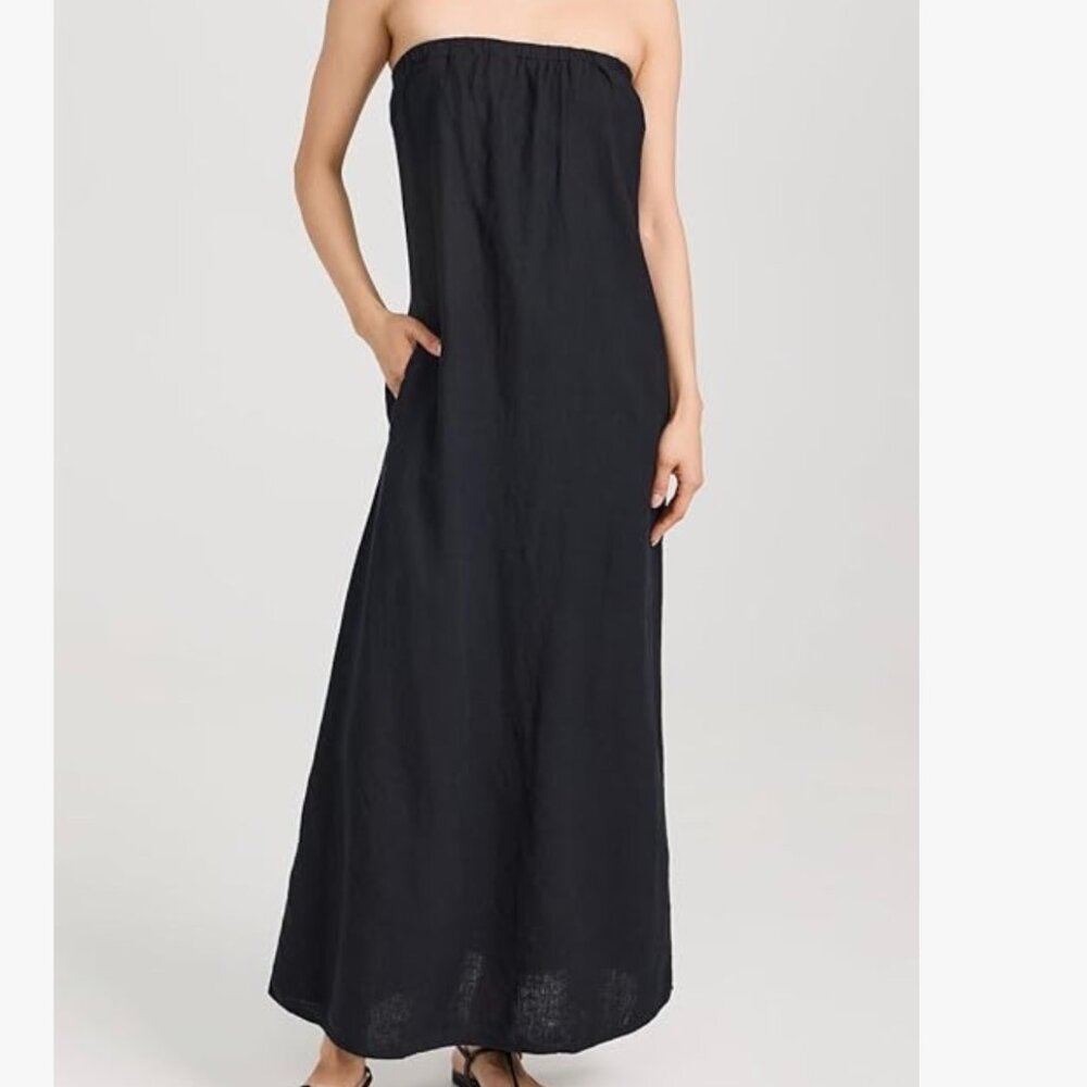 Stateside linen column dress, XS Navy, Built in Bra